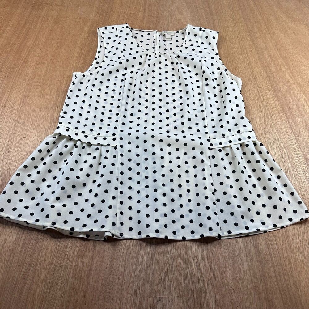 J.Crew Polka Dot Blouse Women 2 Black Cream Sleeveless Peplum Top